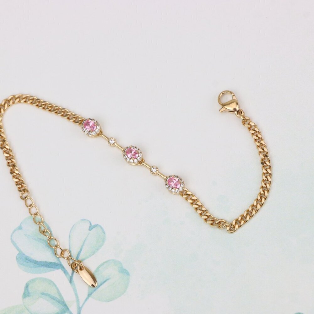 "Pink Oval Stone Rose Gold Bracelet with Crystals, XPBL0772